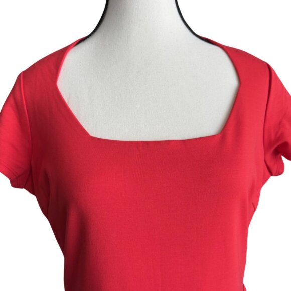 Hazel Mae Orange Sheath Dress with Crystal-geometric Neck and Short Sleeves - Picture 4 of 7